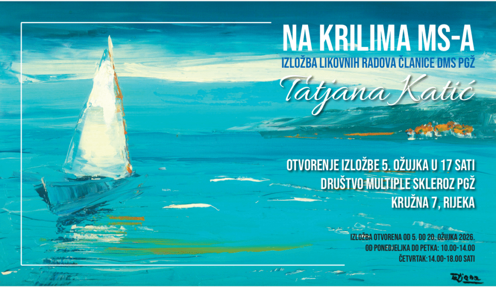 Plakat izložbe Na krilima MS-a autorice Tatjane Katić s motivom jedrilice na moru