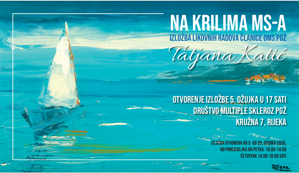 Plakat izložbe Na krilima MS-a autorice Tatjane Katić s motivom jedrilice na moru